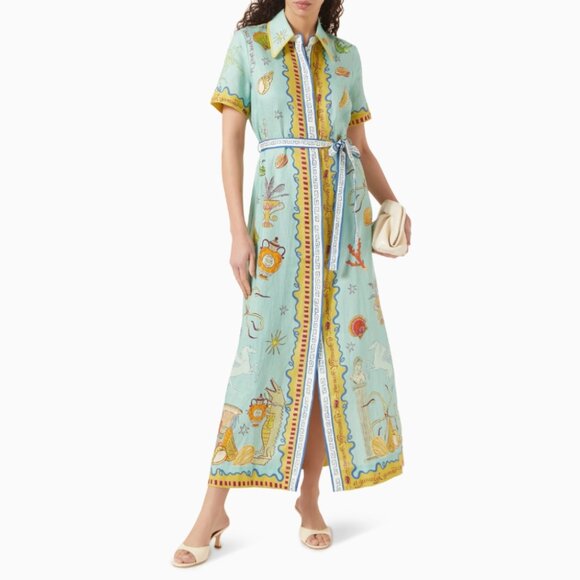 Alemais Women's Green Surrealist Summer Linen Shirt Dress